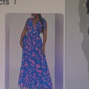 Fashion Nova Vibrant Blue and Pink Maxi Dress